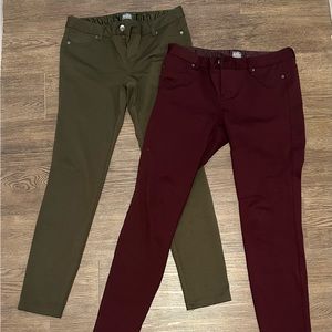 Two pairs of New York and Company “Soho Jeans” Ponte pants. Green and burgundy.